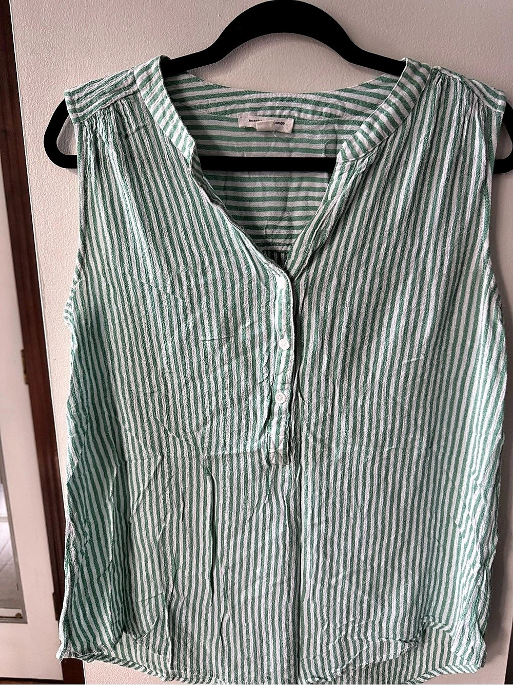 Beach Lunch Lounge Striped Blouse in Green & White Size Large
